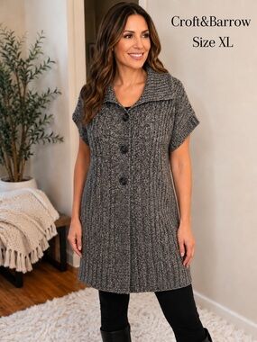 Croft & Barrow XL Gray Marled Cable Knit Button Front Sweater Tunic